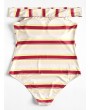 Plus Size Striped One-piece Swimsuit - Red Wine L