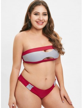  Two Tone Bralette Plus Size Bikini Set - Red 1x
