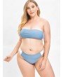  Color Block Bandeau Plus Size Bikini Set - Blue Koi L