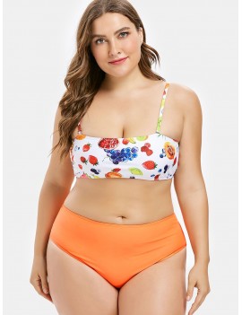 High Cut Plus Size Fruit Print Bikini - Multi 2x