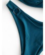  O-ring Underwire Pleated Tie Bikini Swimsuit - Greenish Blue M