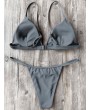 Spaghetti Straps Plunge Thong Bikini Set - Gray S