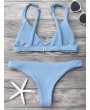 Low Waisted Padded Scoop Bikini Set - Light Blue M