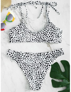  Printed Tie Bralette Bikini Set - White S