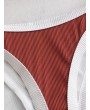  Buckled Contrast Piping Textured Ribbed Bikini Swimsuit - Sepia S