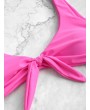  Knotted Plunge Bikini Swimsuit - Neon Pink S