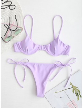  Tie Underwire Balconette Bikini Set - Mauve S