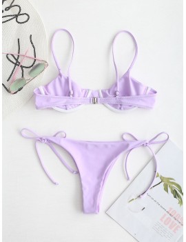  Tie Underwire Balconette Bikini Set - Mauve S
