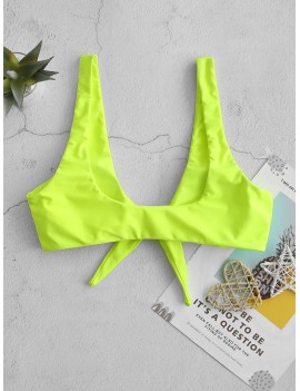  Tied Plunging Padded Bikini Top - Green Yellow S