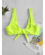  Tied Plunging Padded Bikini Top - Green Yellow S