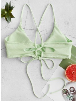  Textured Criss Cross Padded Bikini Top - Mint Green S