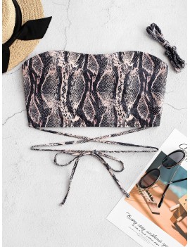  Snakeskin Wrap-tie Bandeau Bikini Top - Multi-a S