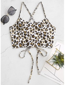  Crisscross Lace-up Leopard Bikini Top - Multi-a M