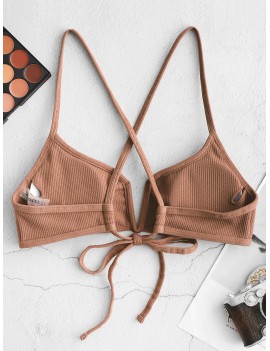  Ribbed V Wired Criss Cross Bikini Top - Tiger Orange M