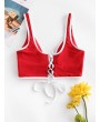 Contrast Piping Plunging Lace Up Bikini Top - Lava Red M