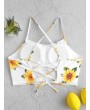  Sunflower Print Lace-up Cropped Bikini Top - White M