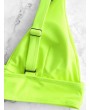 Push Buckle Neon Plunging Bikini Top - Green Yellow S