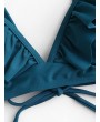  Ruffle Plunging Padded Bikini Top - Greenish Blue L