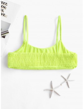  Smocked Bralette Bikini Top - Green Yellow S
