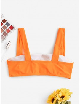  Wide Straps Neon Bikini Top - Mango Orange S
