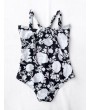 Back Tied Cut Out Floral Kid Swimwear - Black 4t