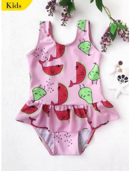 Pear Watermelon Print One-piece Swimsuit - Pink 4t
