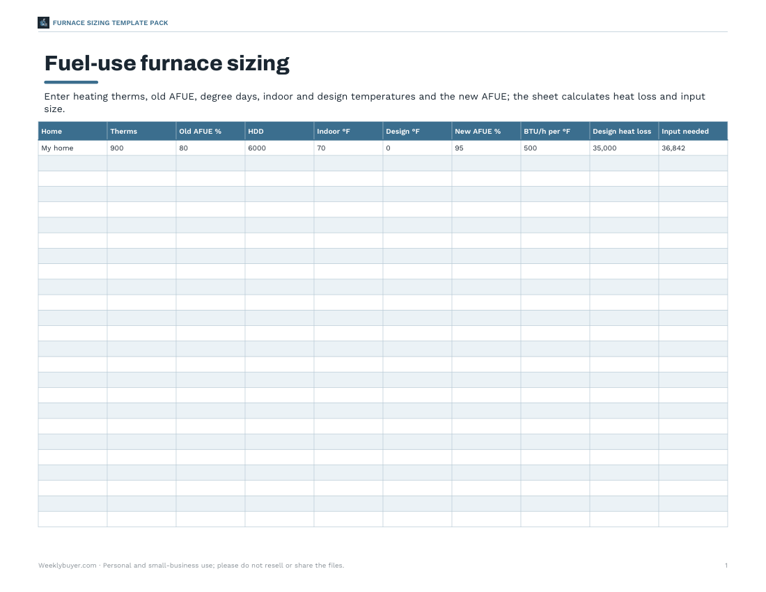 Preview of the first page of Fuel-use worksheet (XLSX)