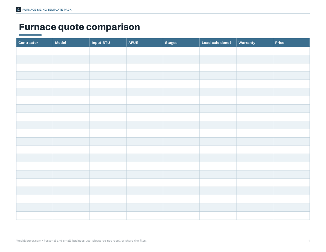 Preview of the first page of Quote comparison (PDF/DOCX/XLSX)